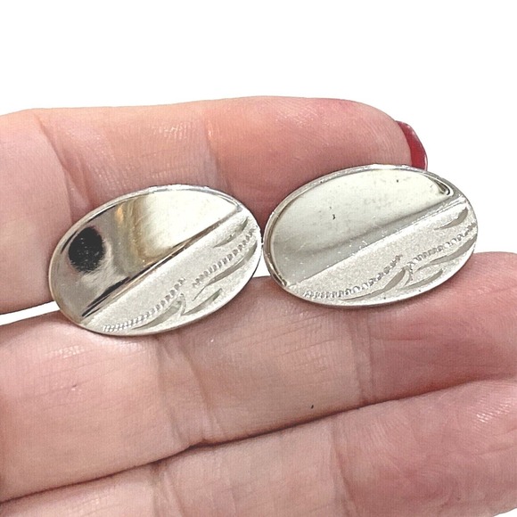 Vintage Anson Sterling cufflinks silver tone ovals etched conservative career - Picture 4 of 7
